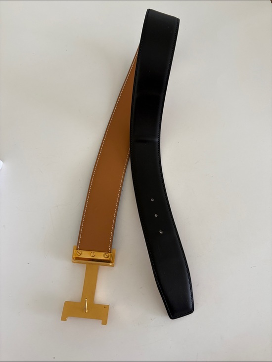 Hermès Reversible Leather Belt with Jumbo Gold H Buckle sz 70